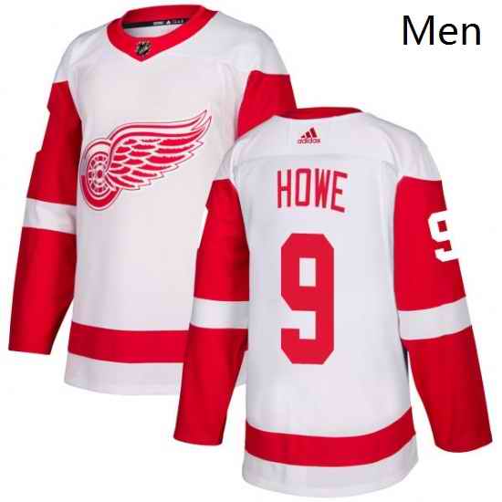 Mens Adidas Detroit Red Wings 9 Gordie Howe Authentic White Away NHL Jersey